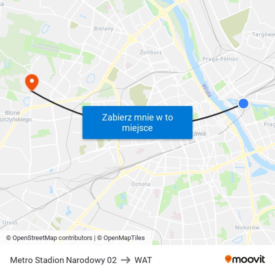 Metro Stadion Narodowy 02 to WAT map