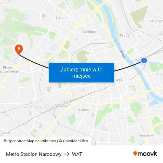 Metro Stadion Narodowy to WAT map