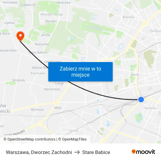 Warszawa, Dworzec Zachodni to Stare Babice map