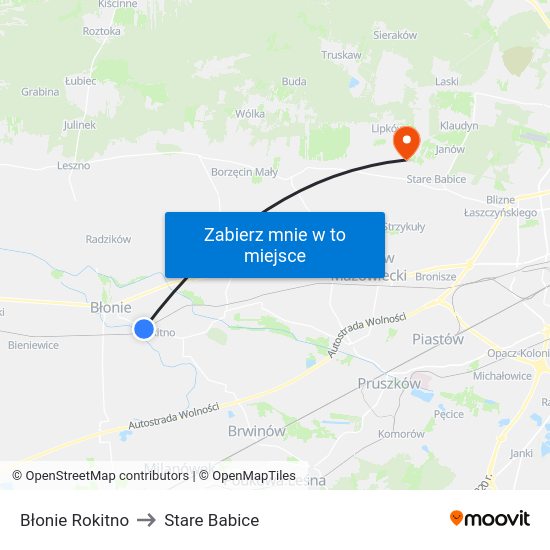 Błonie Rokitno to Stare Babice map