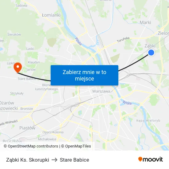 Ząbki Ks. Skorupki to Stare Babice map