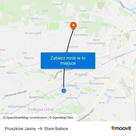 Pruszków Jasna to Stare Babice map