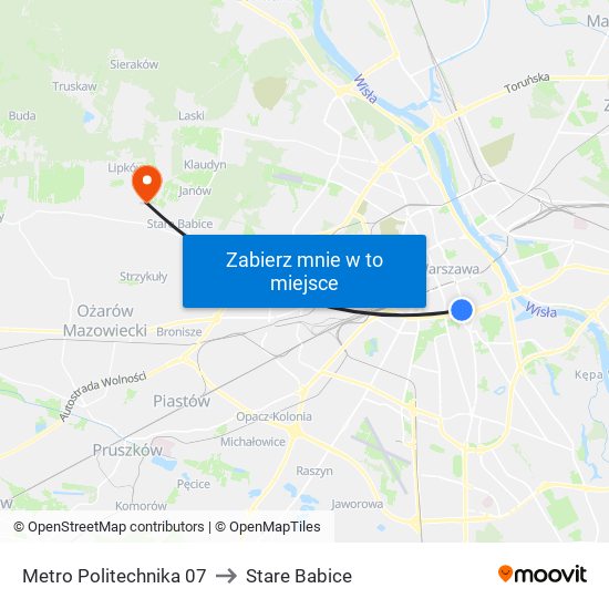 Metro Politechnika 07 to Stare Babice map