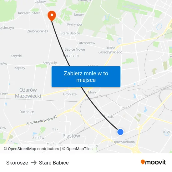 Skorosze to Stare Babice map