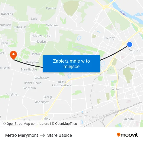 Metro Marymont to Stare Babice map