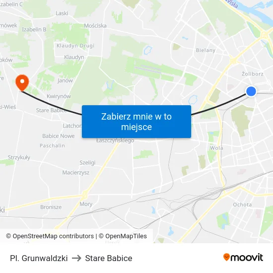 Pl. Grunwaldzki to Stare Babice map