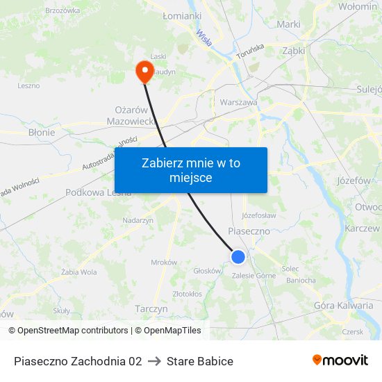 Piaseczno Zachodnia 02 to Stare Babice map