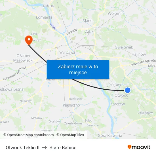 Otwock Teklin II to Stare Babice map