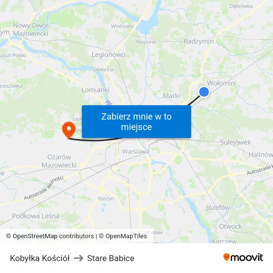 Kobyłka Kościół to Stare Babice map