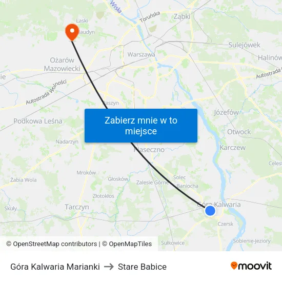 Góra Kalwaria Marianki to Stare Babice map