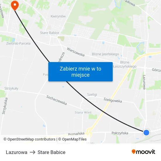Lazurowa to Stare Babice map