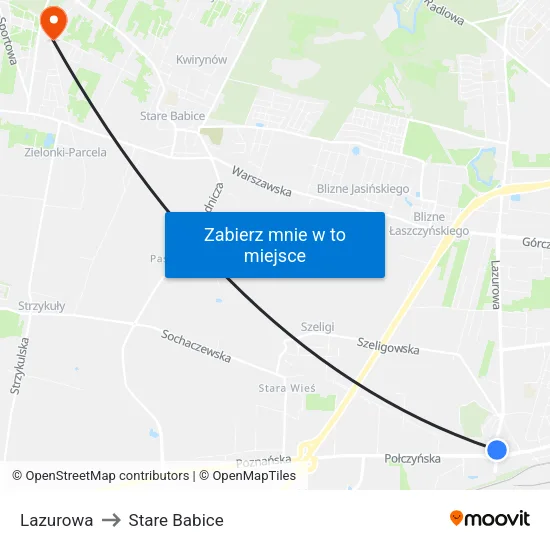 Lazurowa to Stare Babice map