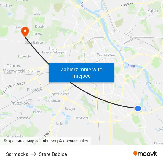 Sarmacka to Stare Babice map