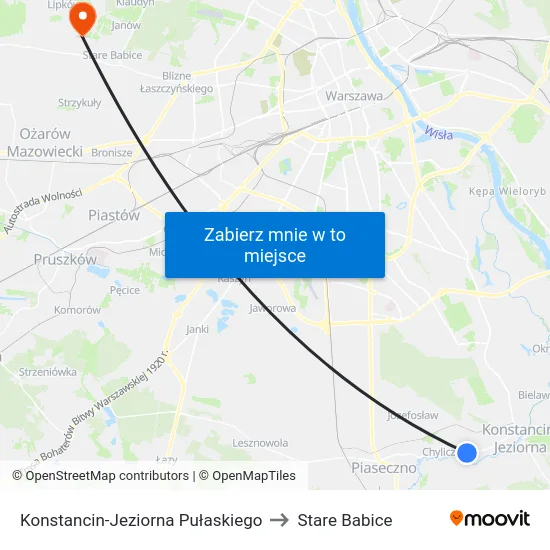 Konstancin-Jeziorna Pułaskiego to Stare Babice map