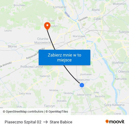 Piaseczno Szpital 02 to Stare Babice map