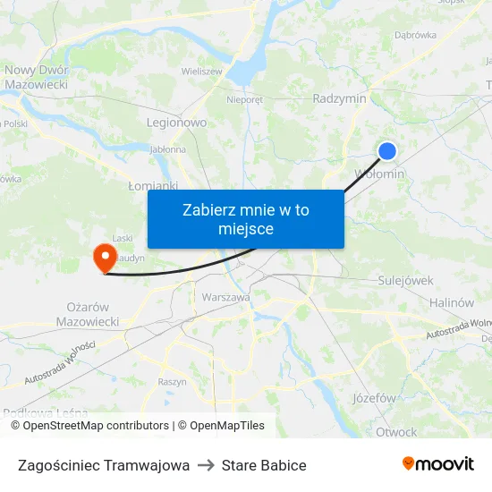 Zagościniec Tramwajowa to Stare Babice map