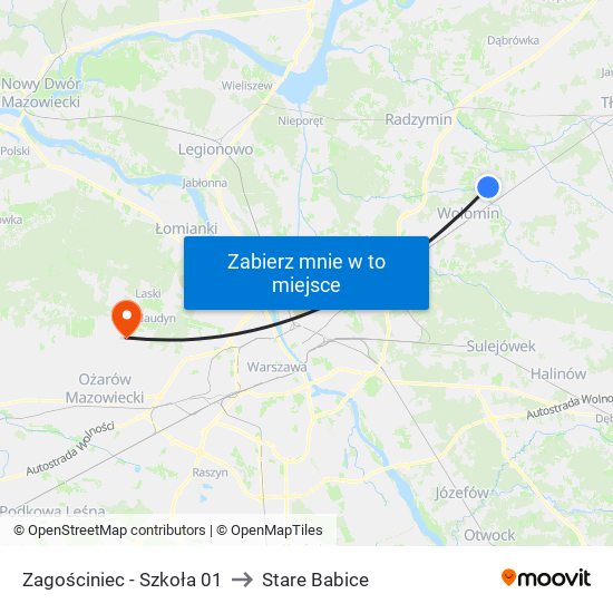 Zagościniec - Szkoła 01 to Stare Babice map