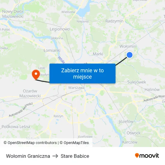 Wołomin Graniczna to Stare Babice map