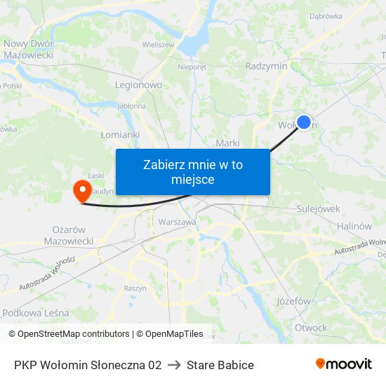 PKP Wołomin Słoneczna 02 to Stare Babice map