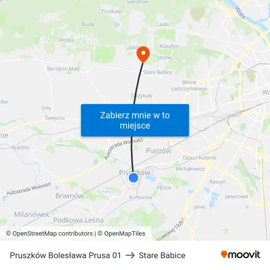 Pruszków Bolesława Prusa 01 to Stare Babice map