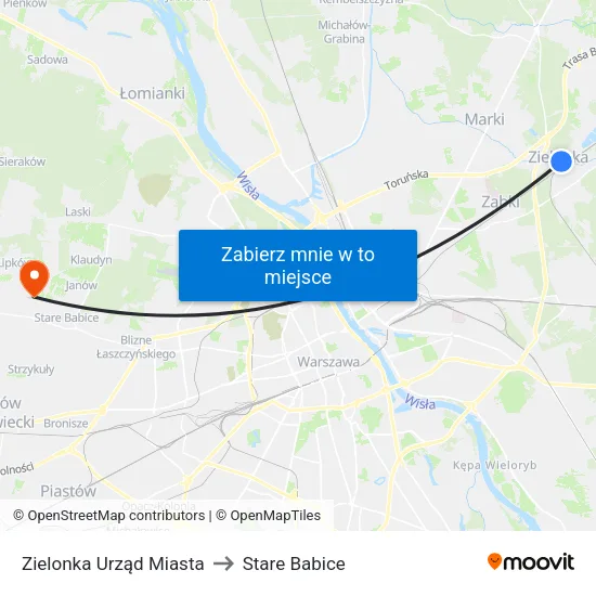 Zielonka Urząd Miasta to Stare Babice map
