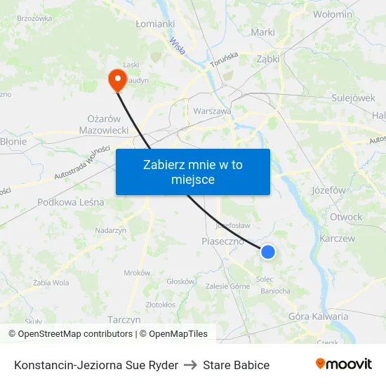 Konstancin-Jeziorna Sue Ryder to Stare Babice map