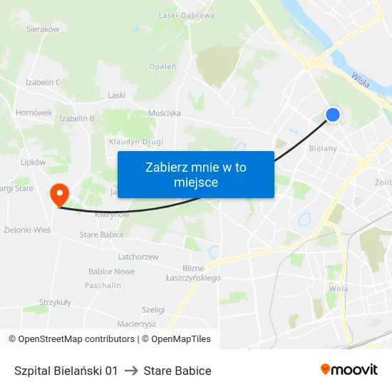 Szpital Bielański 01 to Stare Babice map