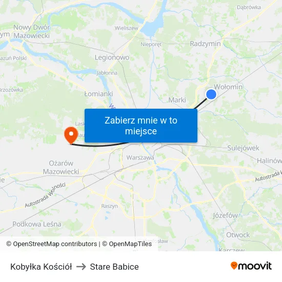 Kobyłka Kościół to Stare Babice map