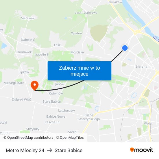 Metro Młociny 24 to Stare Babice map
