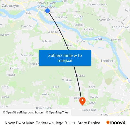 Nowy Dwór Maz. Paderewskiego 01 to Stare Babice map