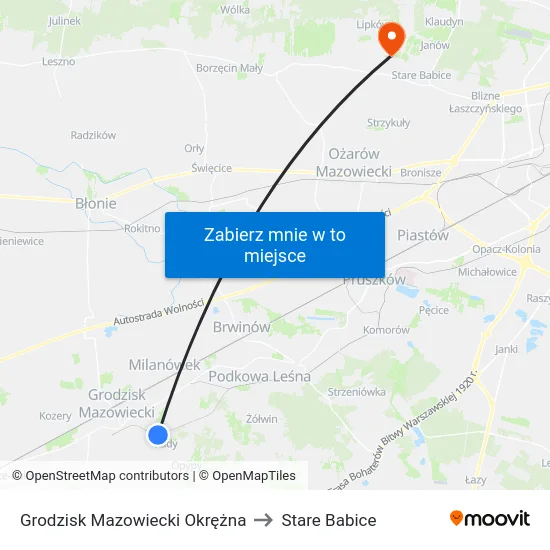 Grodzisk Mazowiecki Okrężna to Stare Babice map