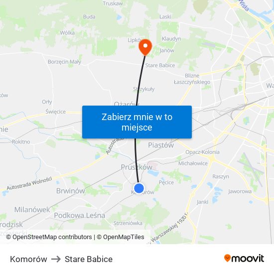 Komorów to Stare Babice map