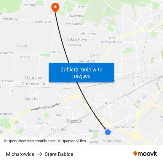 Michałowice to Stare Babice map