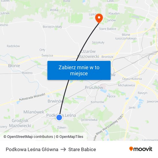 Podkowa Leśna Główna to Stare Babice map