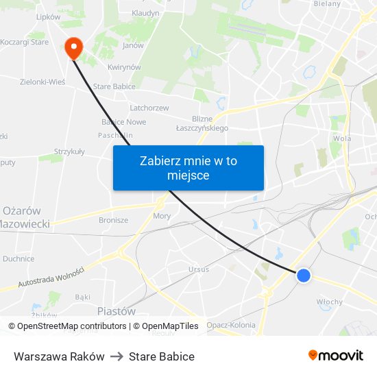 Warszawa Raków to Stare Babice map