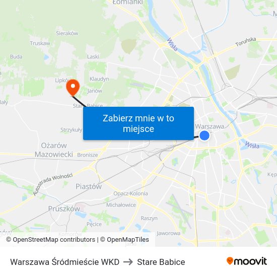 Warszawa Śródmieście WKD to Stare Babice map