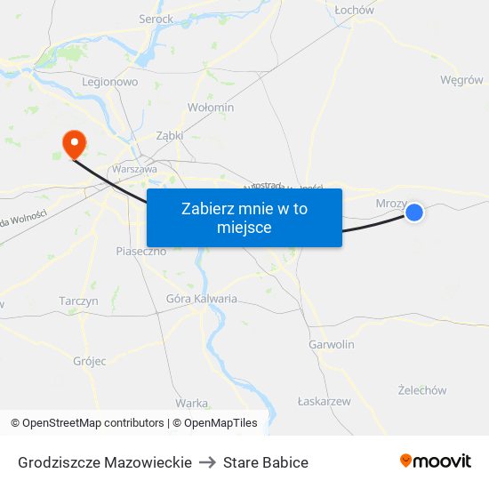 Grodziszcze Mazowieckie to Stare Babice map