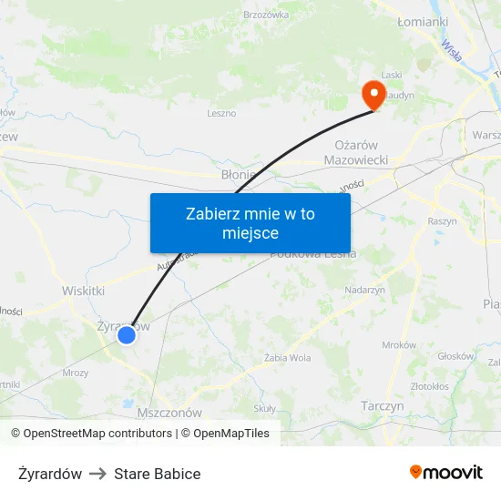 Żyrardów to Stare Babice map