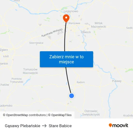 Gąsawy Plebańskie to Stare Babice map