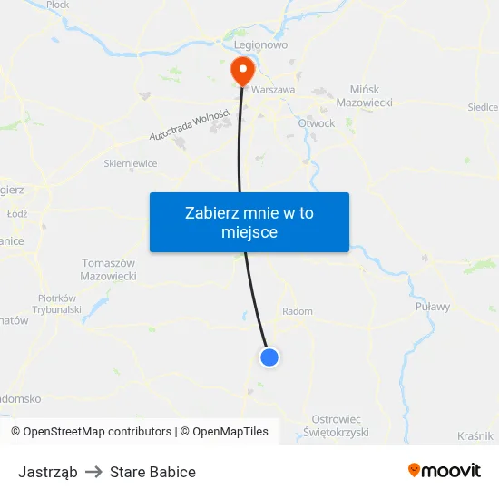 Jastrząb to Stare Babice map