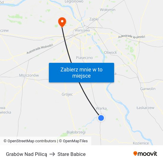 Grabów Nad Pilicą to Stare Babice map