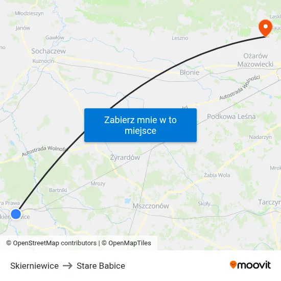 Skierniewice to Stare Babice map