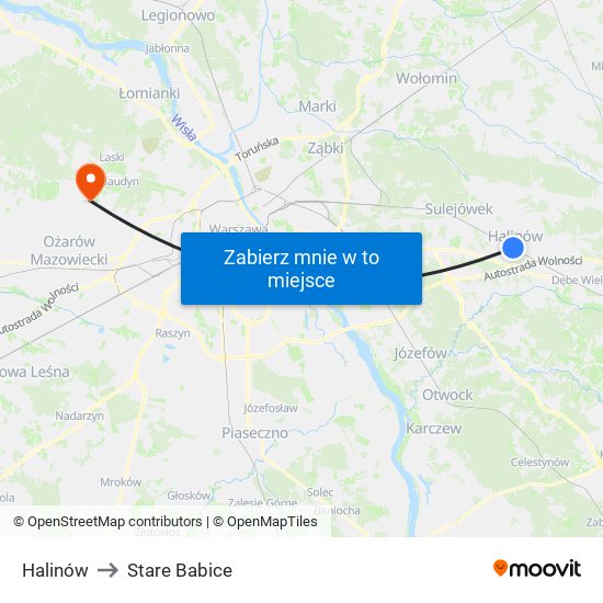 Halinów to Stare Babice map