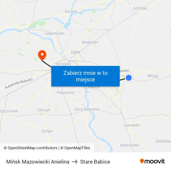 Mińsk Mazowiecki Anielina to Stare Babice map