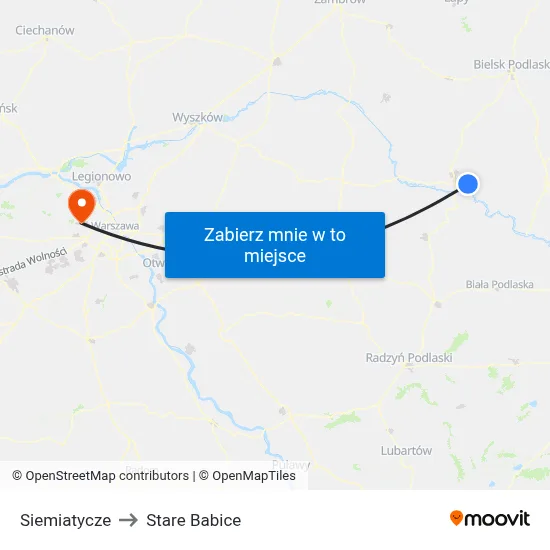Siemiatycze to Stare Babice map