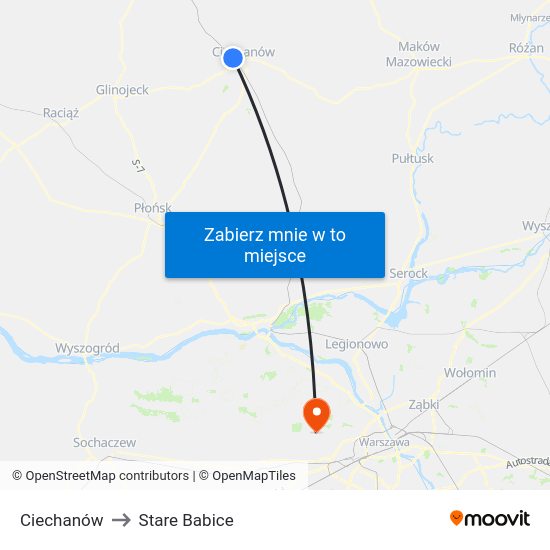 Ciechanów to Stare Babice map