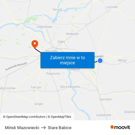 Mińsk Mazowiecki to Stare Babice map