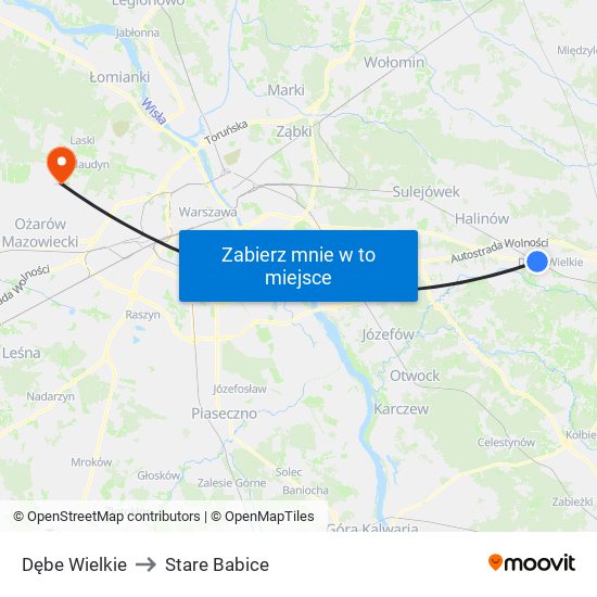 Dębe Wielkie to Stare Babice map