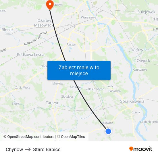 Chynów to Stare Babice map