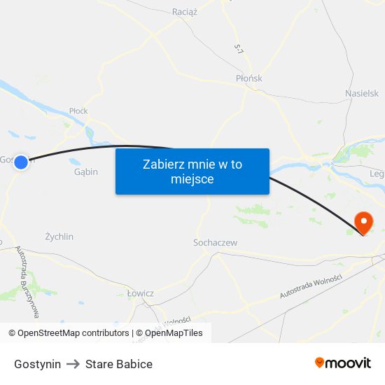 Gostynin to Stare Babice map